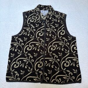 KEREN hart Black and Cream Floral Embroidered Vest
